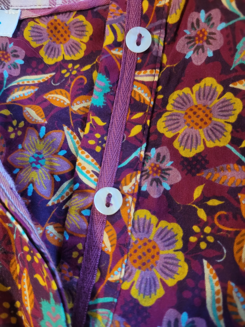 Sundance Floral Button-Front Shirt in Purple Yellow/orange and Teal - Picture 13 of 16
